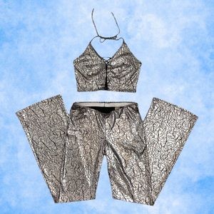 90’s metallic silver rave matching set